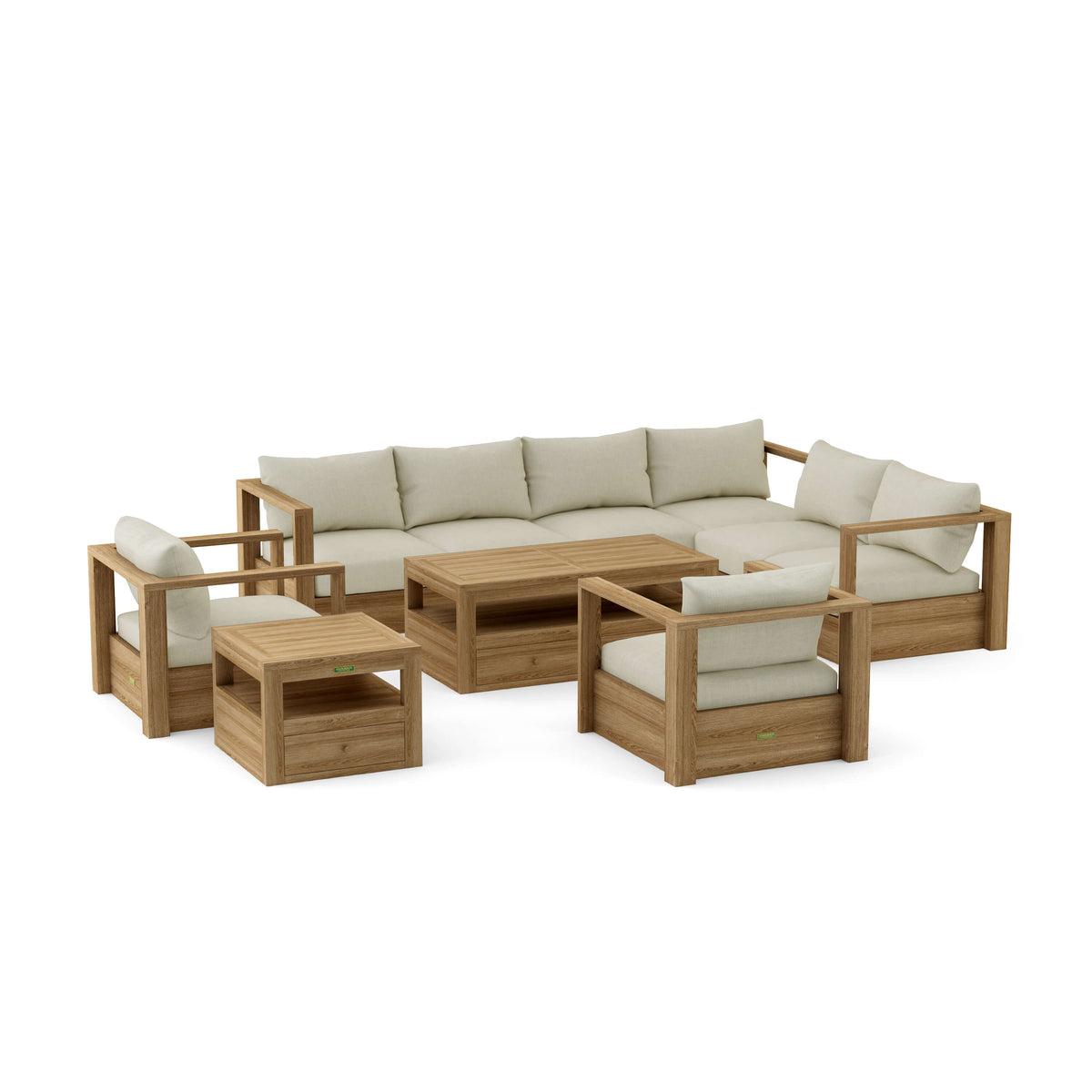 Copacabana 7 - Piece Modular Deep Seating Set - Teak & Sunbrella Cushions
