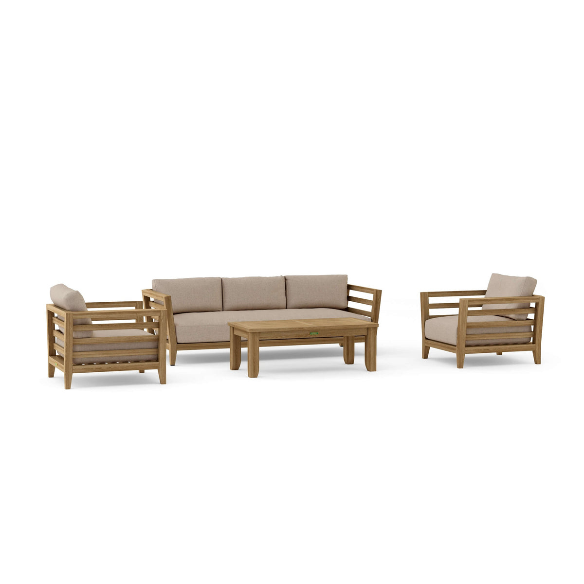 Outdoor furniture set with a sofa and two chairs on a white background