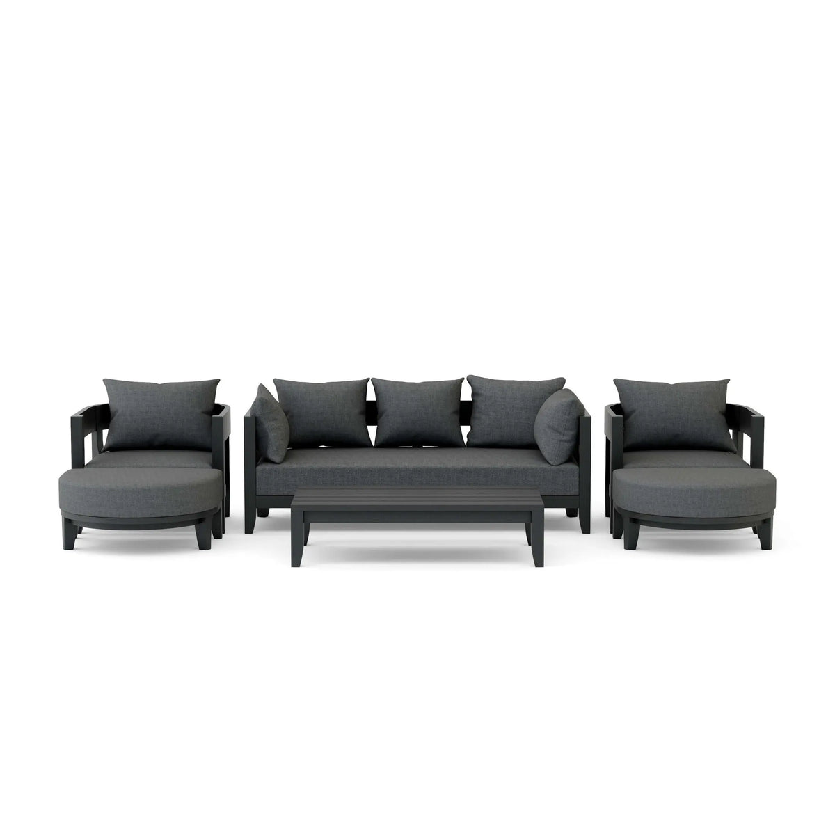 Gray outdoor furniture set with cushions on a white background