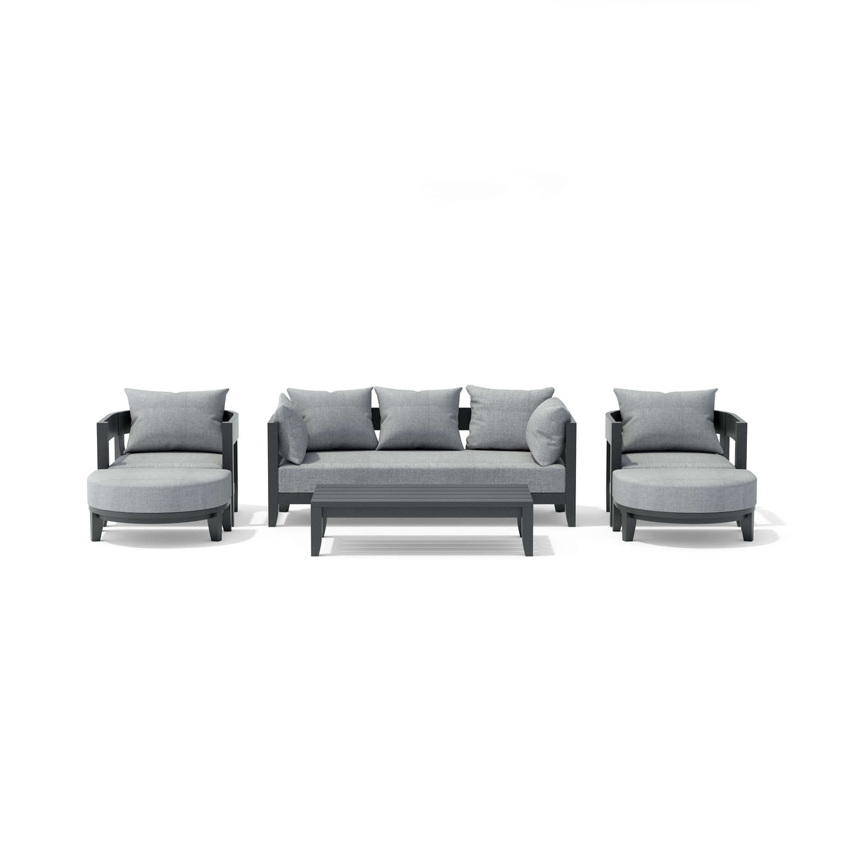 Gray outdoor furniture set with cushions on a white background