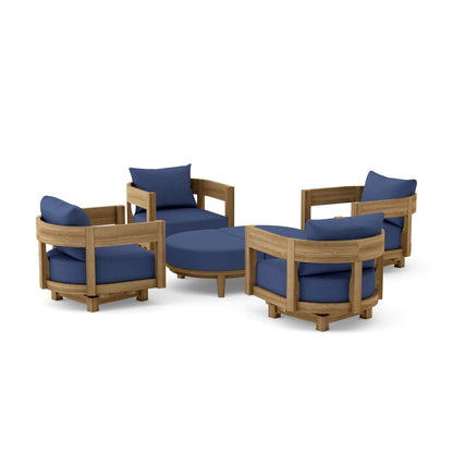 Anderson Teak Coronado 6-Piece Teak Deep Seating Swivel Set - Canvas Navy cushions
