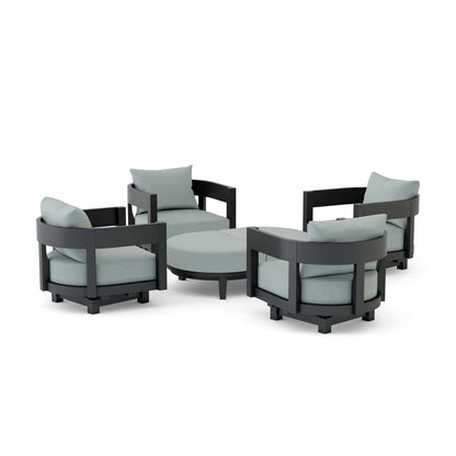 Outdoor furniture set with gray cushions on a white background