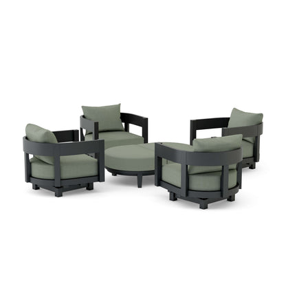 Outdoor furniture set with gray cushions on a white background