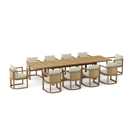 Junus 11 - Piece Teak Extension Dining Set with Table & 10 Armchairs