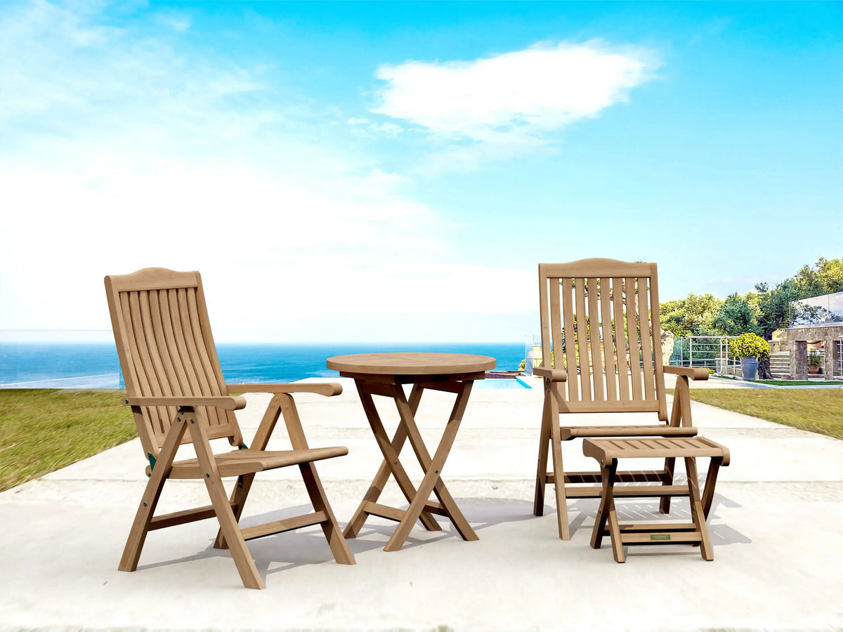 Bahama Katana 4-Pc Teak Recliner &amp; Folding Table Set with Ottoman | BetterPatio // BetterPatio.com