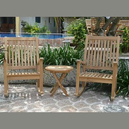 Del-Amo Bahama 3-Pc Teak Rocking Chair & Folding Side Table Set | BetterPatio // BetterPatio.com