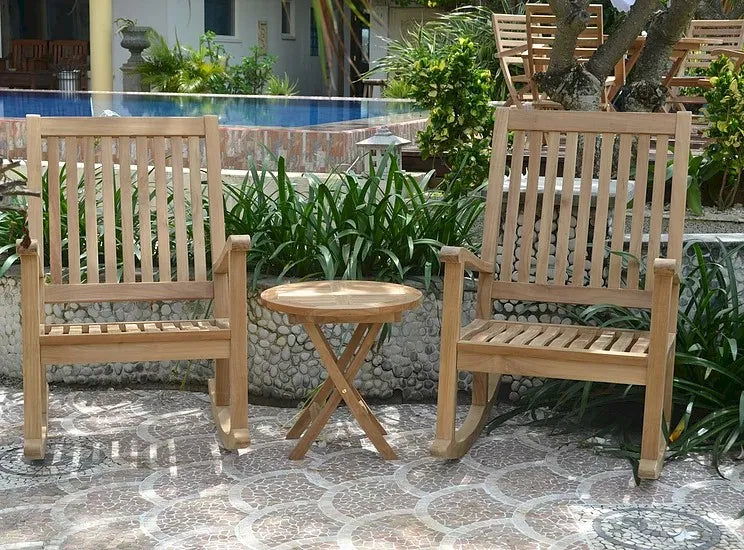 Del-Amo Bahama 3-Pc Teak Rocking Chair & Folding Side Table Set | BetterPatio // BetterPatio.com