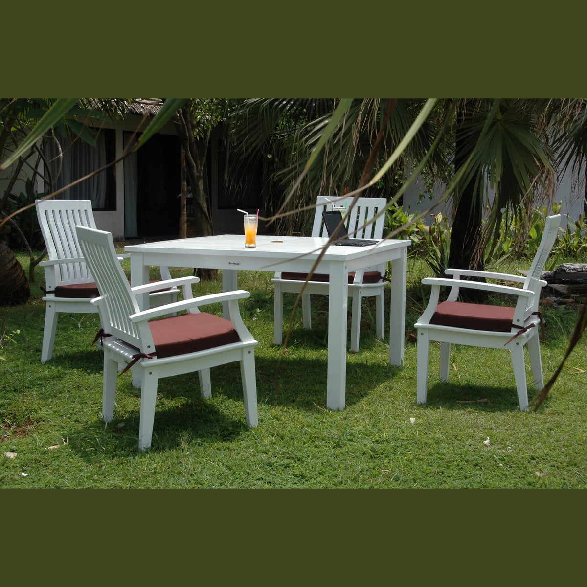 Magnolia 5-Pieces Dining Set - White Mahogany Square Table with Armchairs | BetterPatio // BetterPatio.com