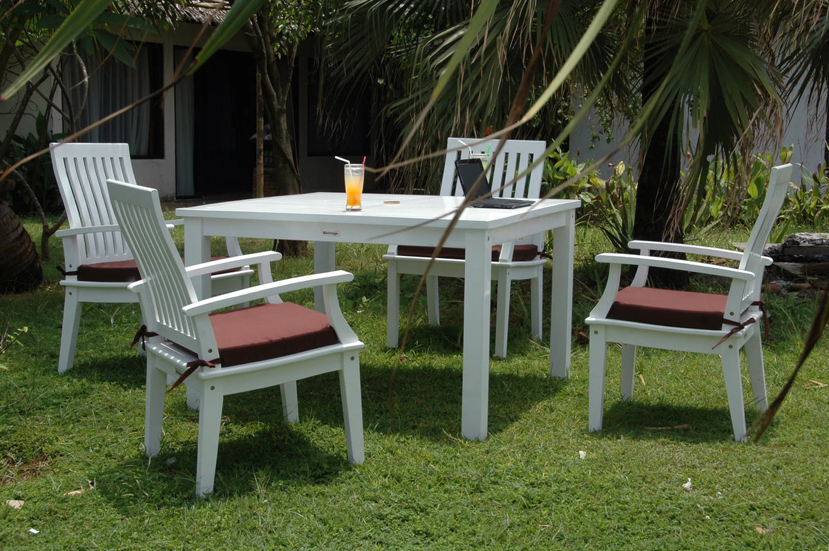Magnolia 5-Pieces Dining Set - White Mahogany Square Table with Armchairs | BetterPatio // BetterPatio.com