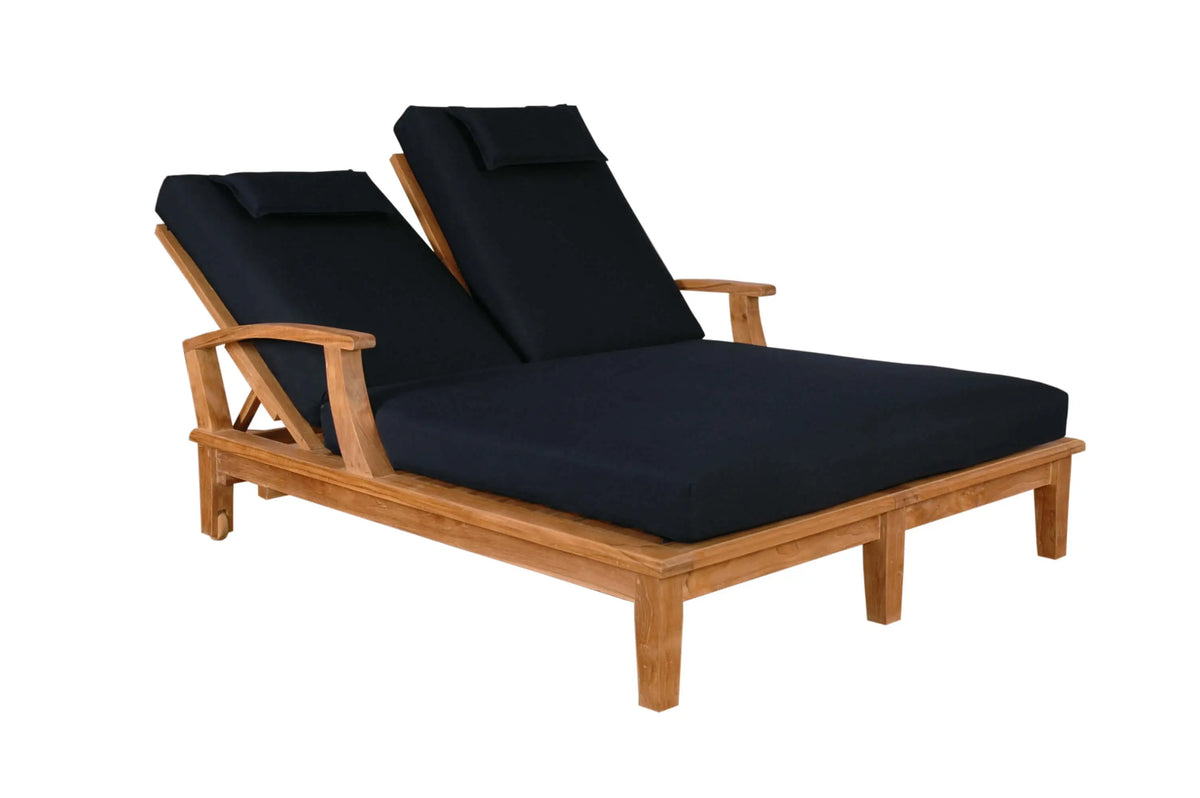 Brianna Double Sun Lounger with Arm - Adjustable Teak Outdoor Lounger for Two | BetterPatio // BetterPatio.com
