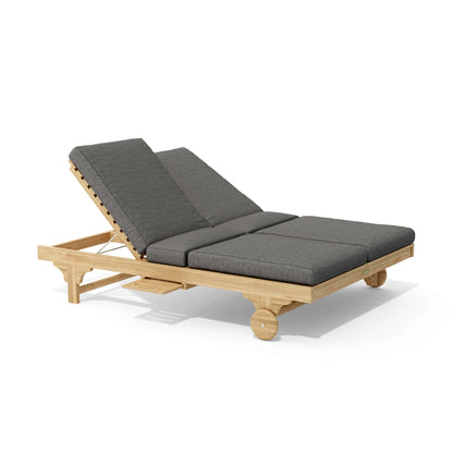 Wooden lounge chair with gray cushions on a white background