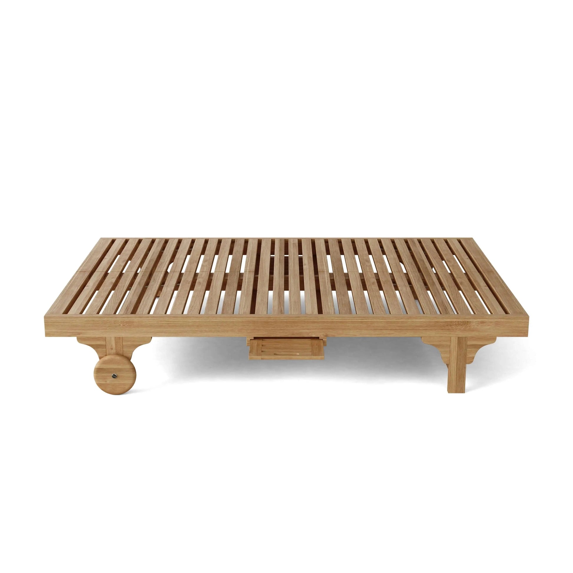 Wooden platform bed on a white background