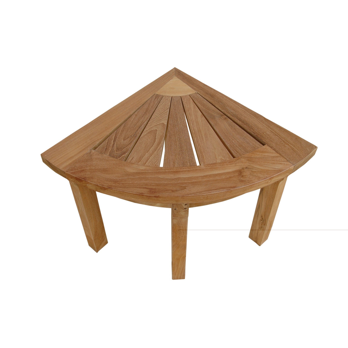 Hexagonal wooden corner table on a white background