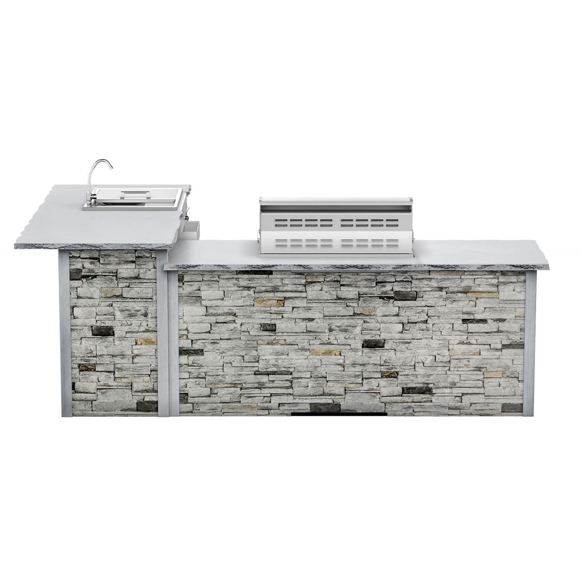 RTA Outdoor Living G7 L-Shaped Outdoor Kitchen Island with Coyote 36-Inch C-Series Grill, Fridge and Refreshment Bar - Sta...