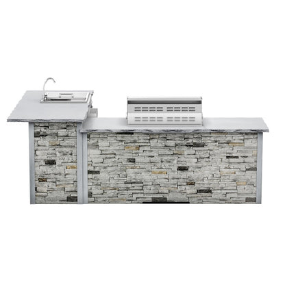 RTA Outdoor Living G7 L-Shaped Outdoor Kitchen Island with Coyote 36-Inch C-Series Grill, Fridge and Refreshment Bar - Sta...