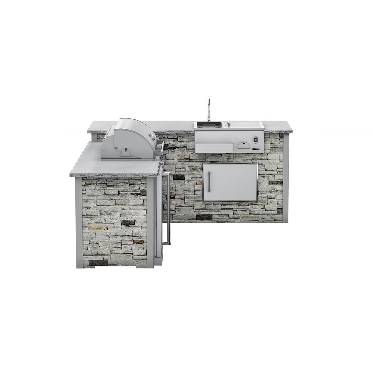 RTA Outdoor Living G7 L-Shaped Outdoor Kitchen Island with Coyote 36-Inch C-Series Grill, Fridge and Refreshment Bar - fro...