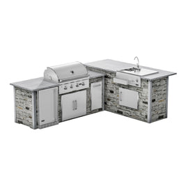 RTA Outdoor Living G7 L-Shaped Outdoor Kitchen Island with Coyote 36-Inch C-Series Grill, Fridge and Refreshment Bar