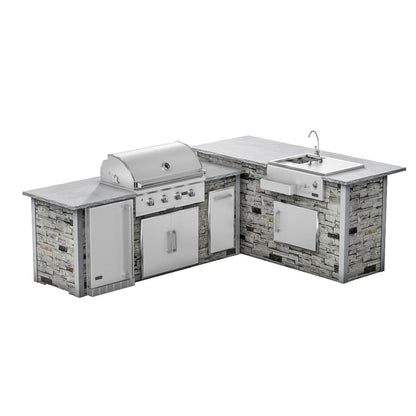 RTA Outdoor Living G7 L-Shaped Outdoor Kitchen Island with Coyote 36-Inch C-Series Grill, Fridge and Refreshment Bar - Sta...