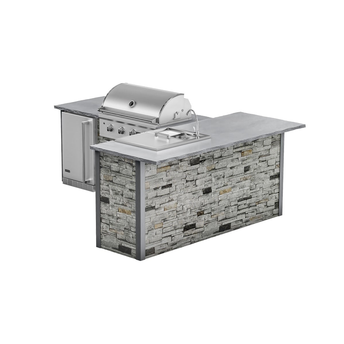 RTA Outdoor Living G7 L-Shaped Outdoor Kitchen Island with Coyote 36-Inch C-Series Grill, Fridge and Refreshment Bar - Sta...