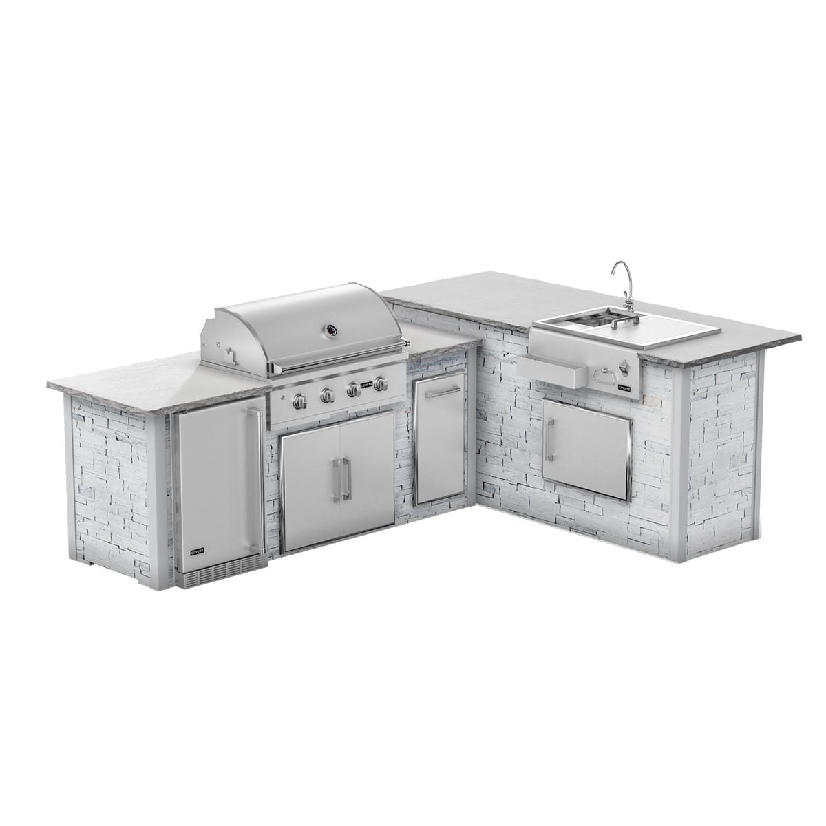 RTA Outdoor Living G7 L-Shaped Outdoor Kitchen Island with Coyote 36-Inch C-Series Grill, Fridge and Refreshment Bar - Sta...
