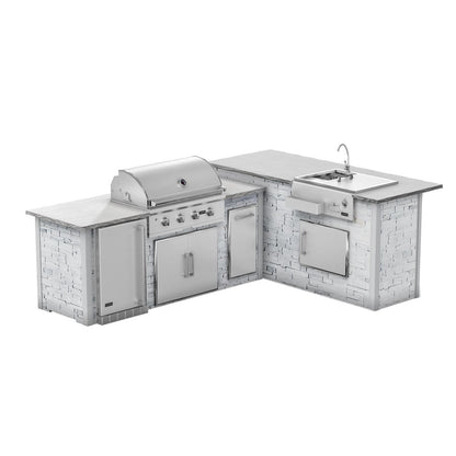 RTA Outdoor Living G7 L-Shaped Outdoor Kitchen Island with Coyote 36-Inch C-Series Grill, Fridge and Refreshment Bar - Sta...