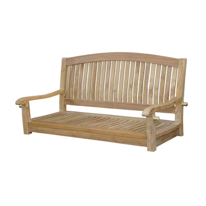 Wooden bench with slatted back on a white background