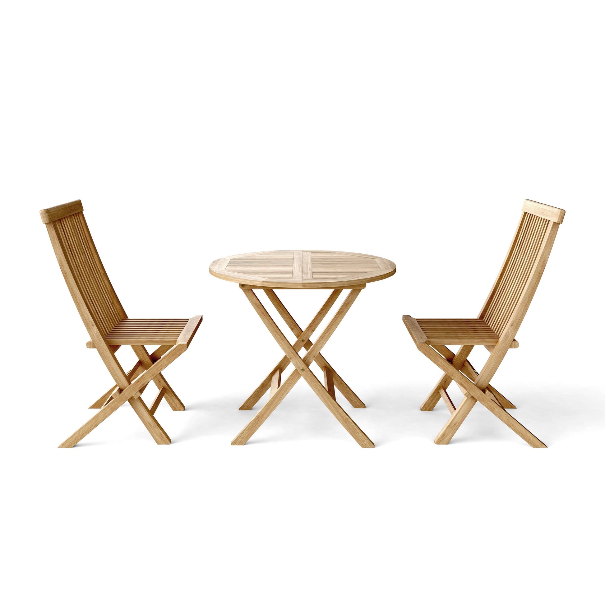 Wooden outdoor table and chairs set on a white background