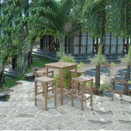 Bahama Montego 5-Piece Teak Square Bar Set with Table & Backless Stools