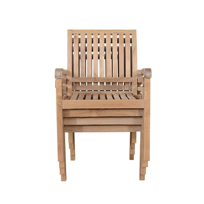 Anderson Teak Aspen Stackable Armchair Set of 4 - side angle showing teak slat back design