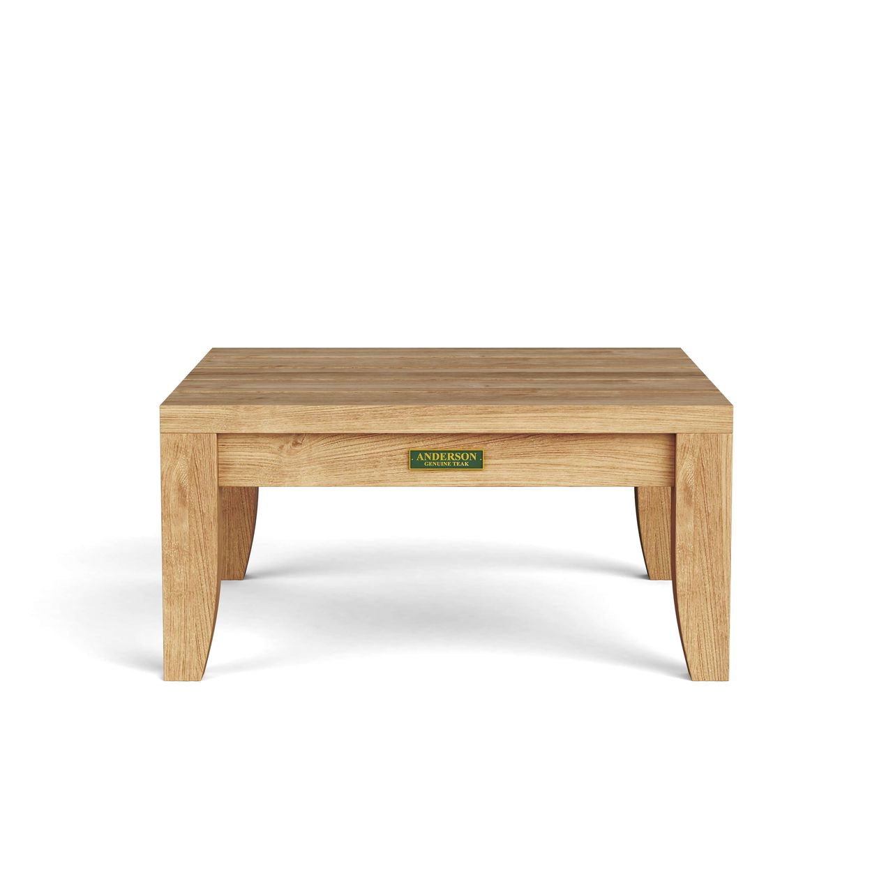 Wooden coffee table with a visible brand logo on a white background