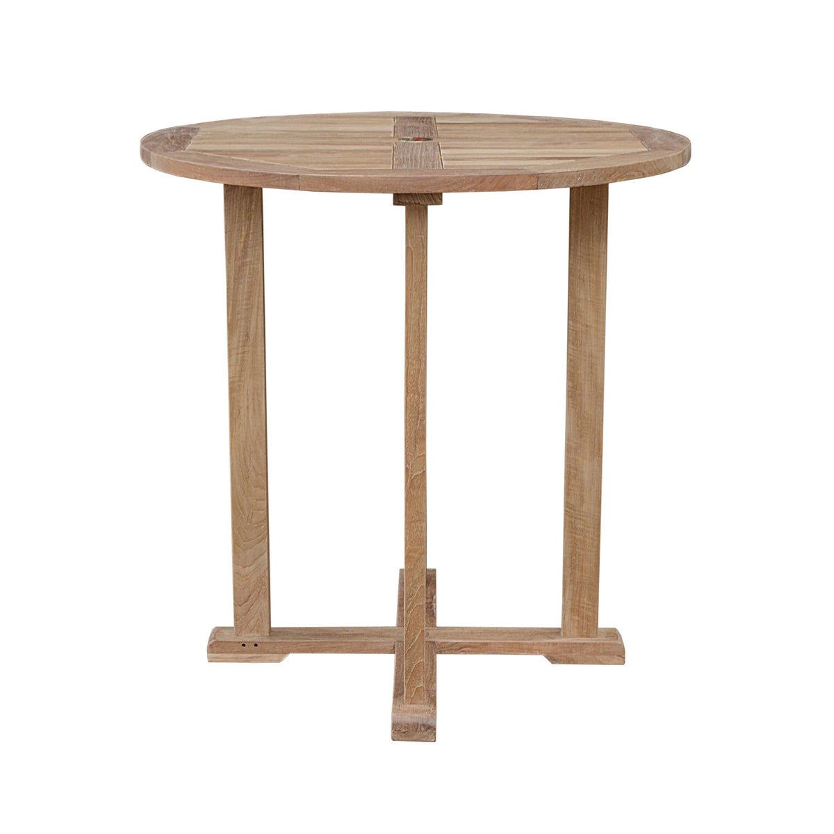 Round wooden table on a white background