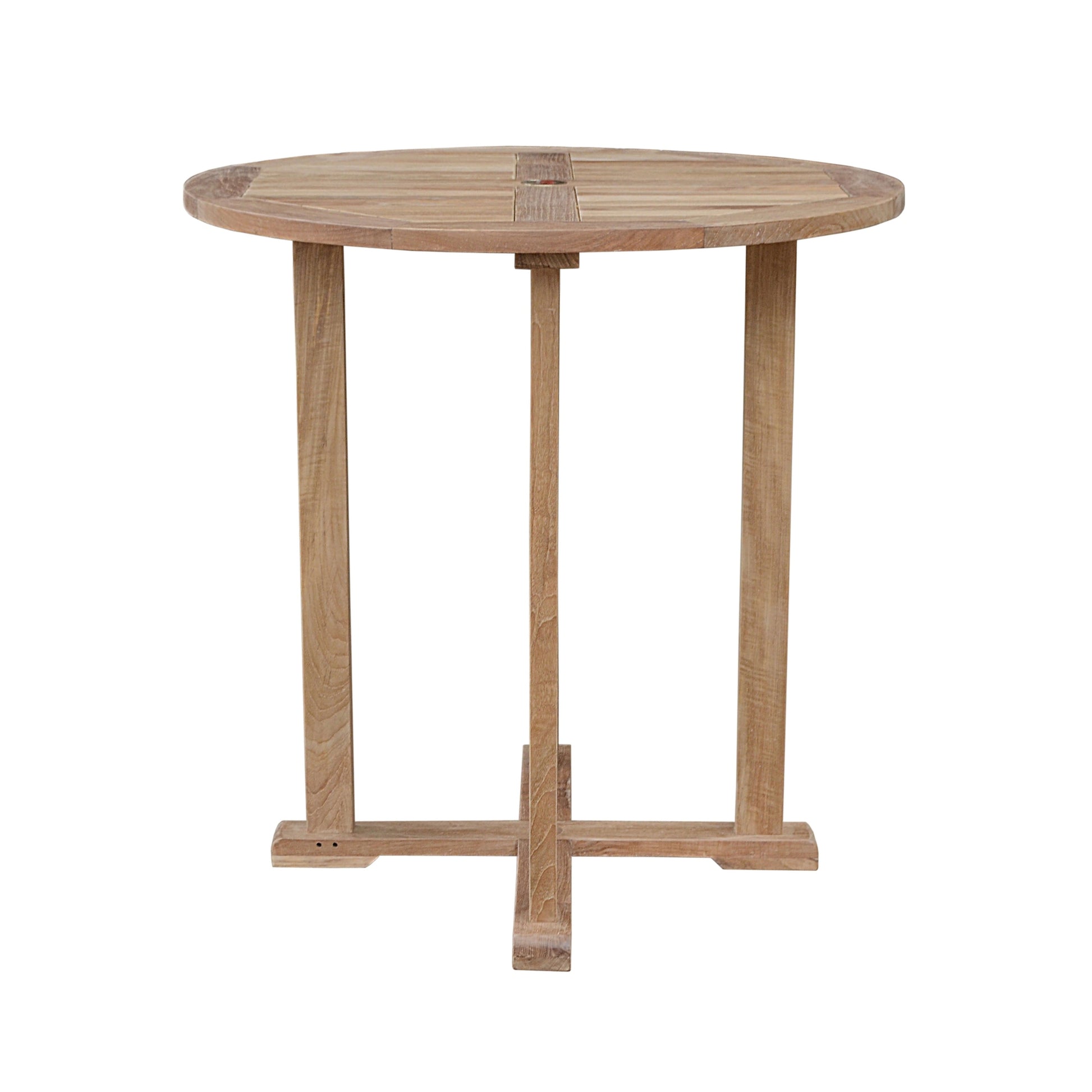 Round wooden table on a white background
