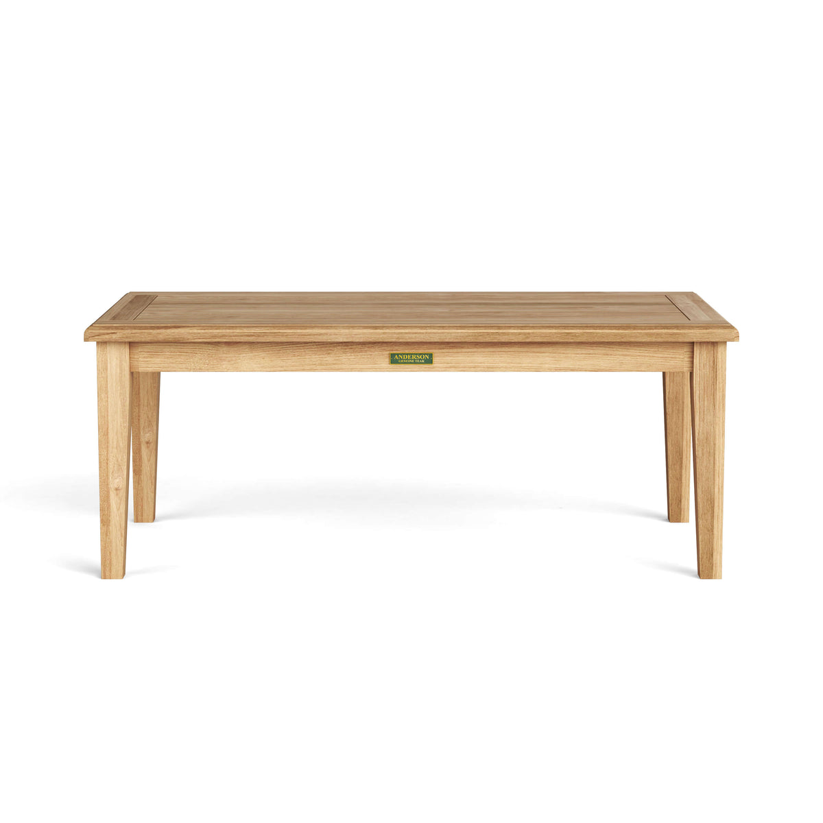 Wooden table with a visible brand logo on a white background
