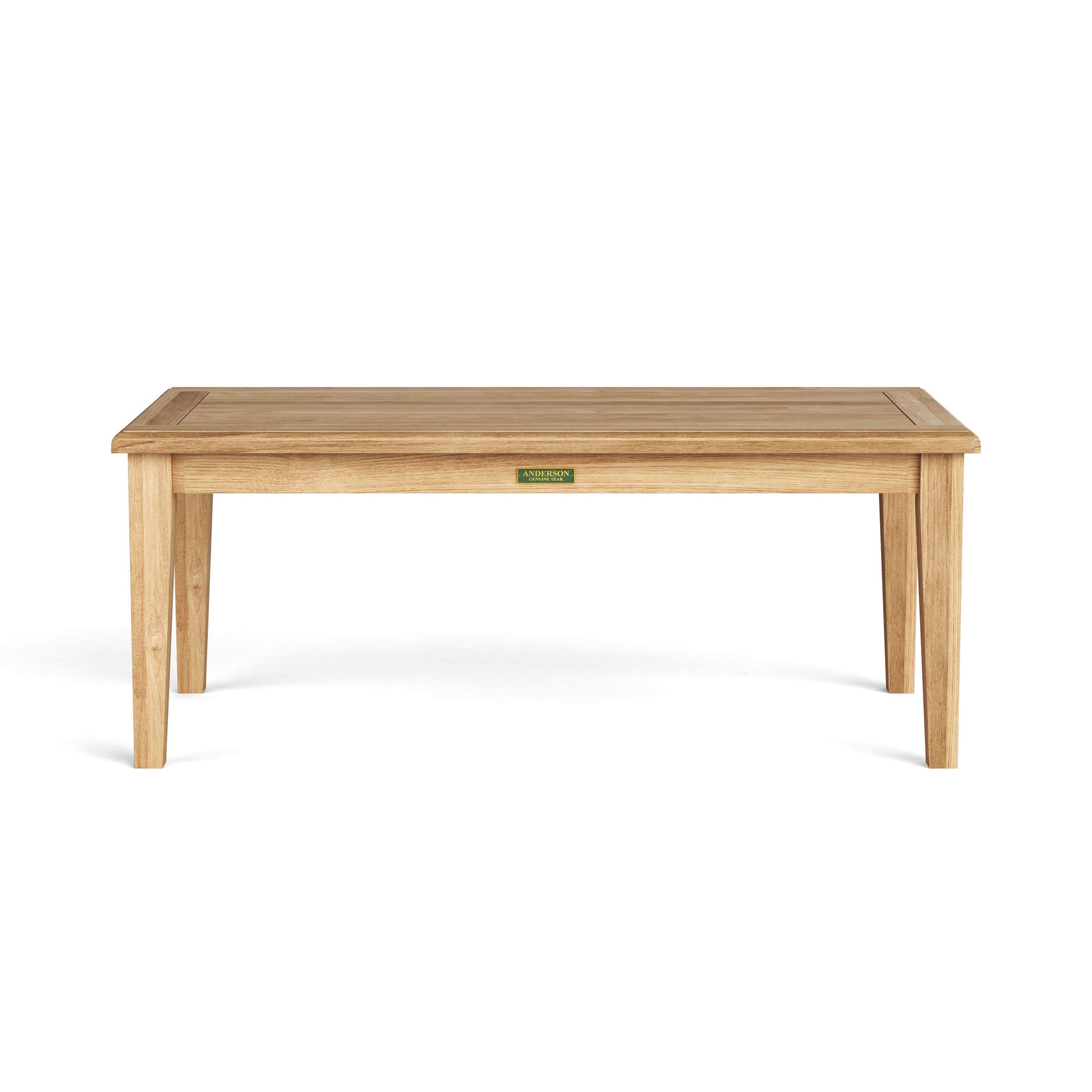 Wooden table with a visible brand logo on a white background
