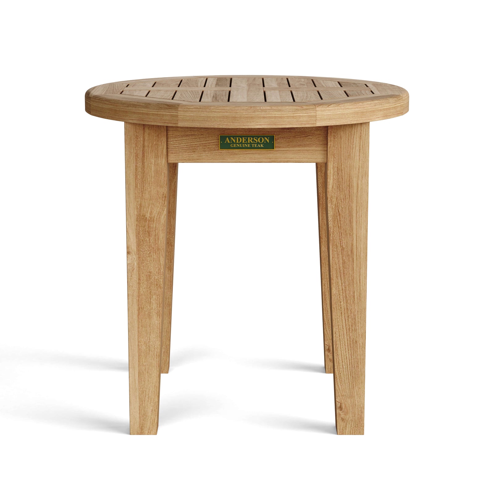 Wooden side table with 'Anderson' branding on a white background
