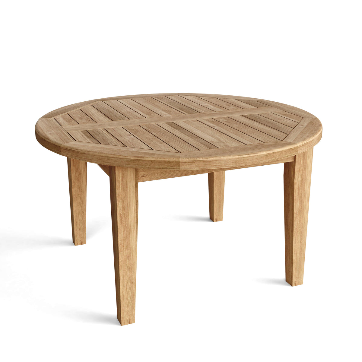 Round wooden table on a white background