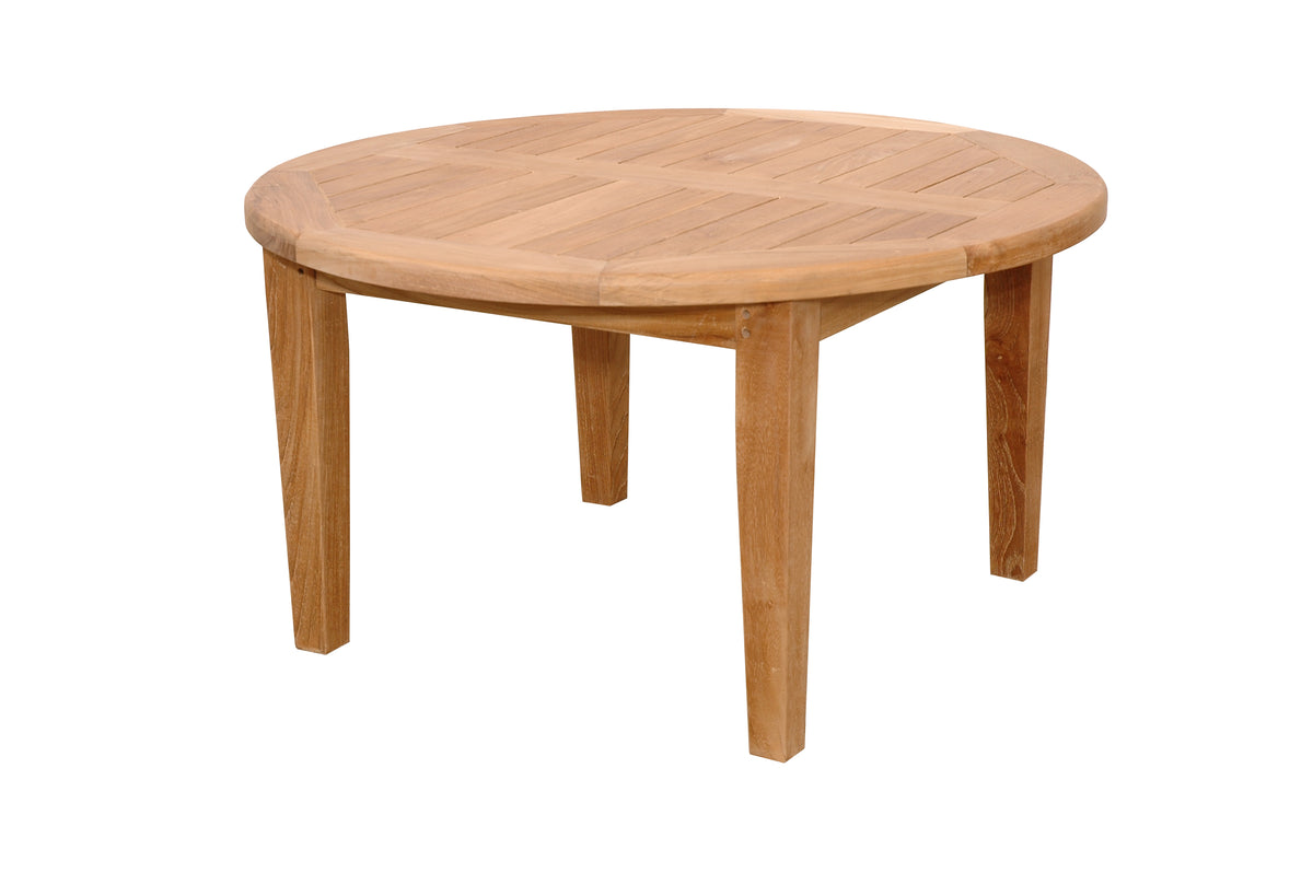 Round wooden table on a white background