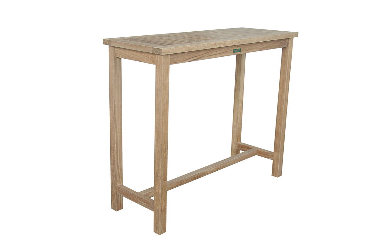 Wooden bar height table on a white background