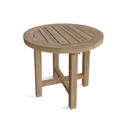Round wooden table on a white background