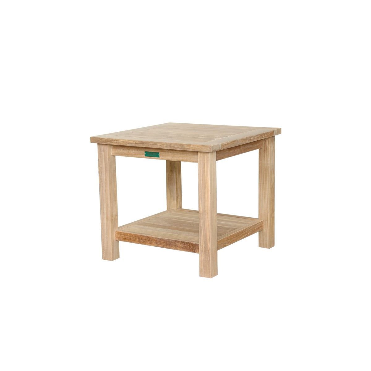 Wooden side table with a shelf on a white background