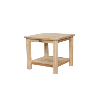 Wooden side table with a shelf on a white background