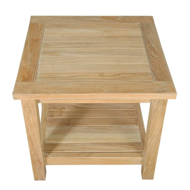 Wooden side table with a white background