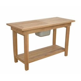 Nautilus Console Table with Stainless Steel Container - Teak Wood & Versatile Storage