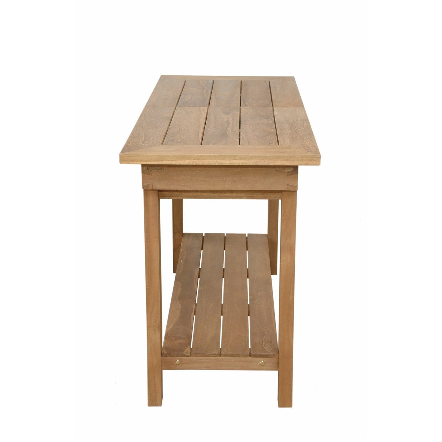 Wooden side table with a shelf on a white background