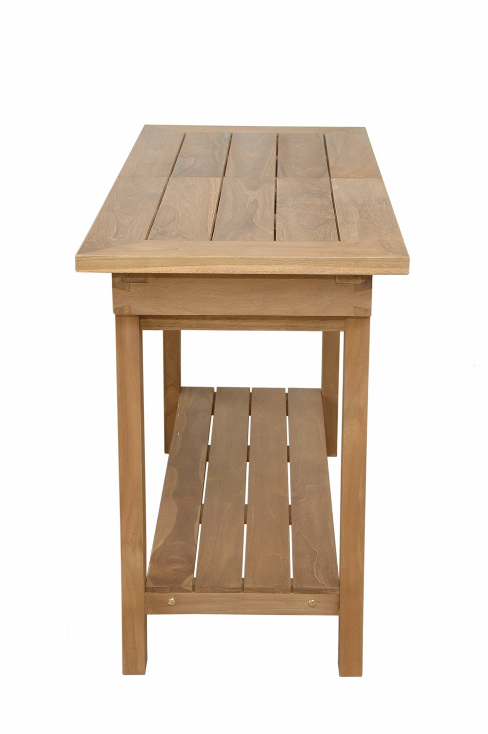 Wooden side table with a shelf on a white background