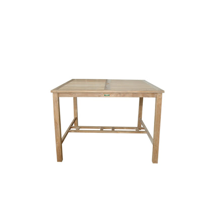 Wooden table with a visible brand logo on a white background