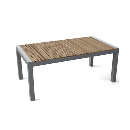 Rectangular table with wooden slats on a white background