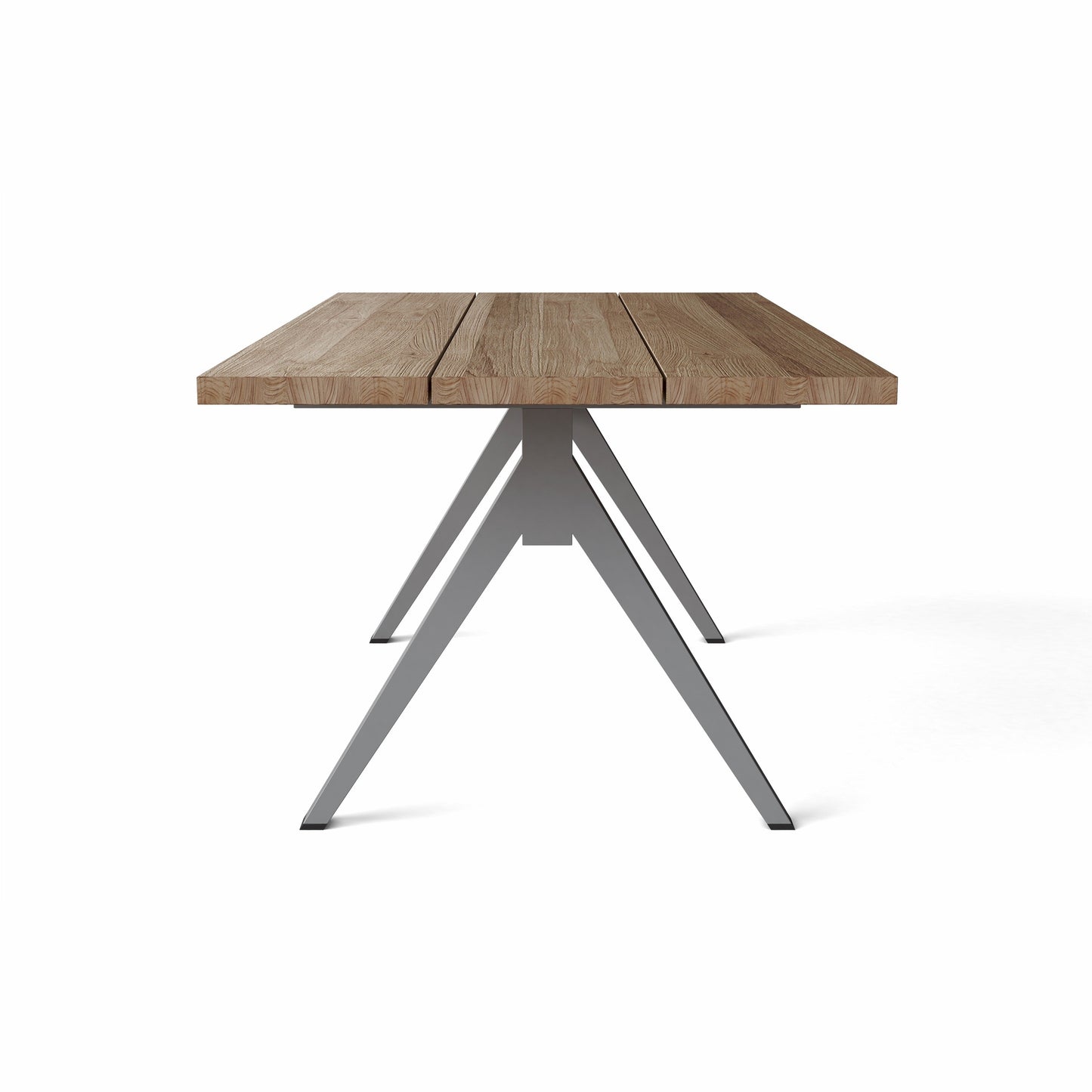 Wooden table with metal legs on a white background