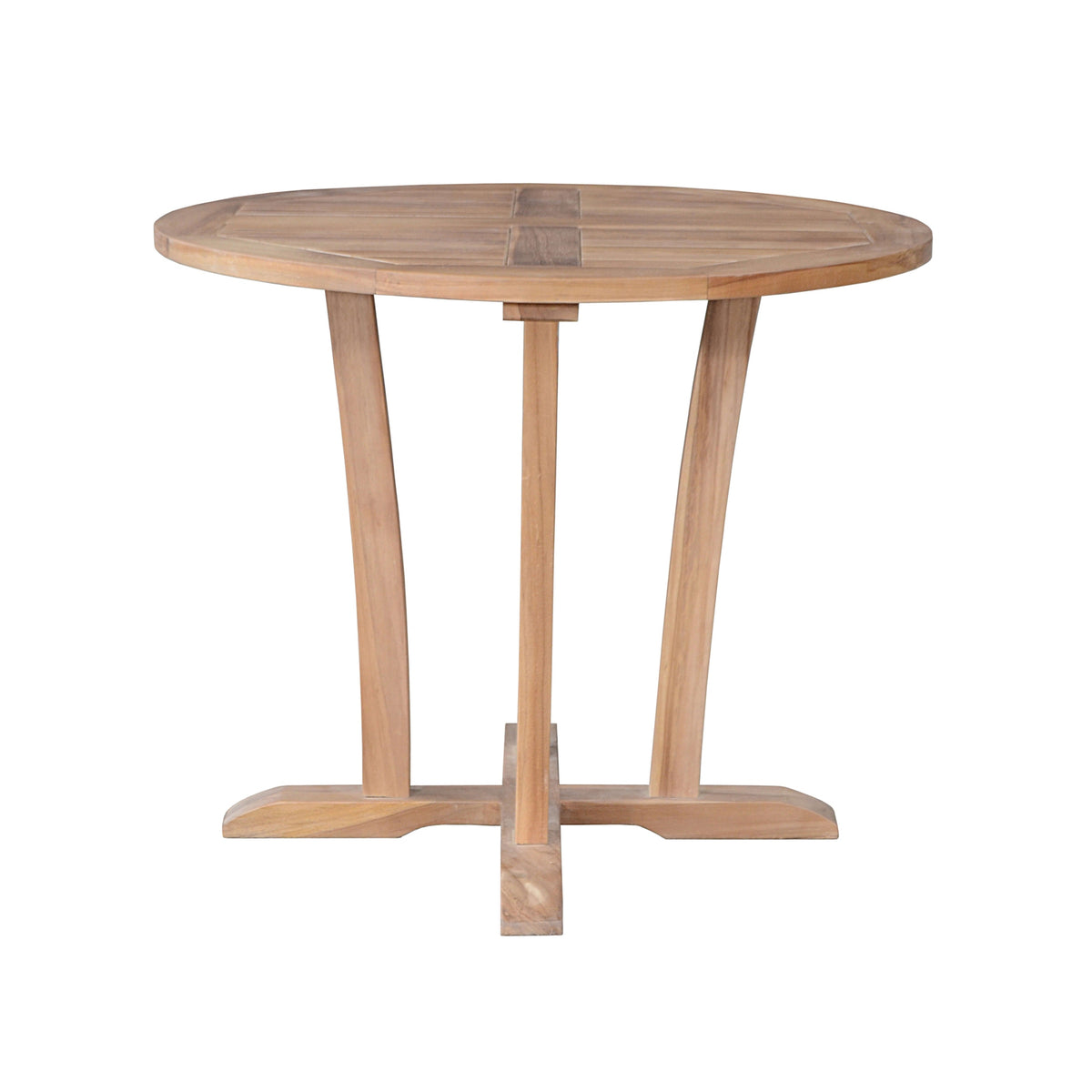 Round wooden table on a white background