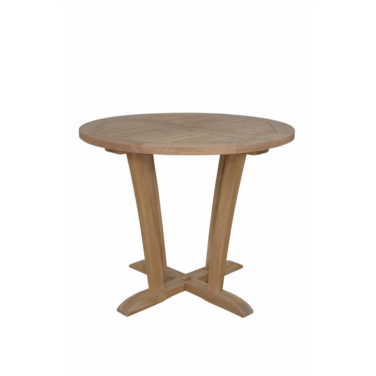 Round wooden table on a white background